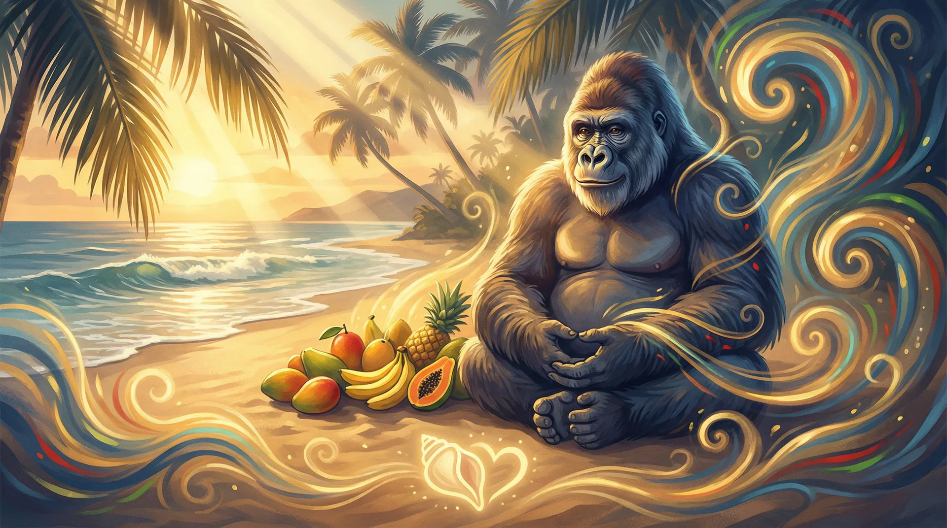 A gorilla sitting in calm, grounded strength